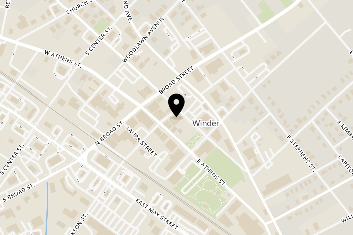 Map showing the location of Tacos n' Social on 49 N Jackson St Ste b in Winder
